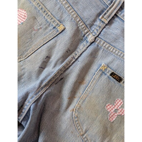 Vintage Lee Denim Flares 60s Patches Faded Worn Women's 30x30 Americana - Picture 6 of 9